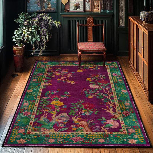 Tapis décoratif vintage antidérapant et lavable à motif floral