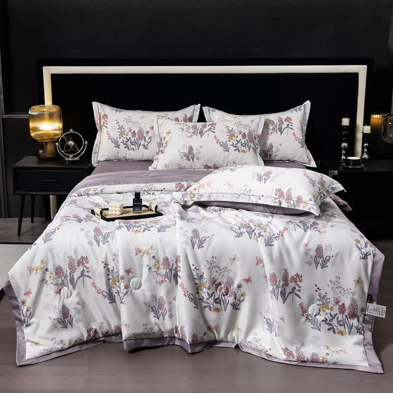 Linge de lit matelassé d'été élégant à motif floral