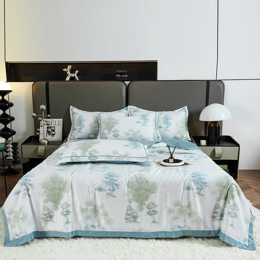 Linge de lit matelassé d'été rustique avec motif d'arbre