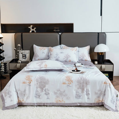 Linge de lit matelassé d'été rustique avec motif d'arbre