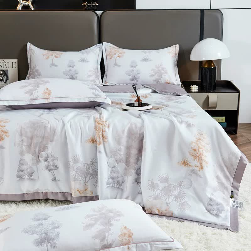Linge de lit matelassé d'été rustique avec motif d'arbre