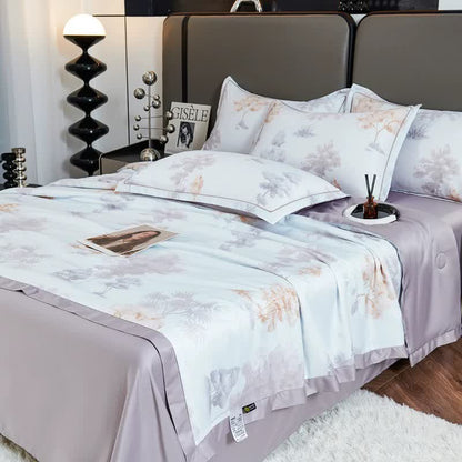 Linge de lit matelassé d'été rustique avec motif d'arbre