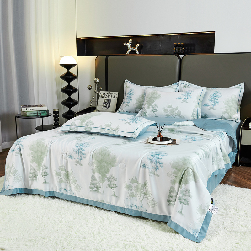 Linge de lit matelassé d'été rustique avec motif d'arbre