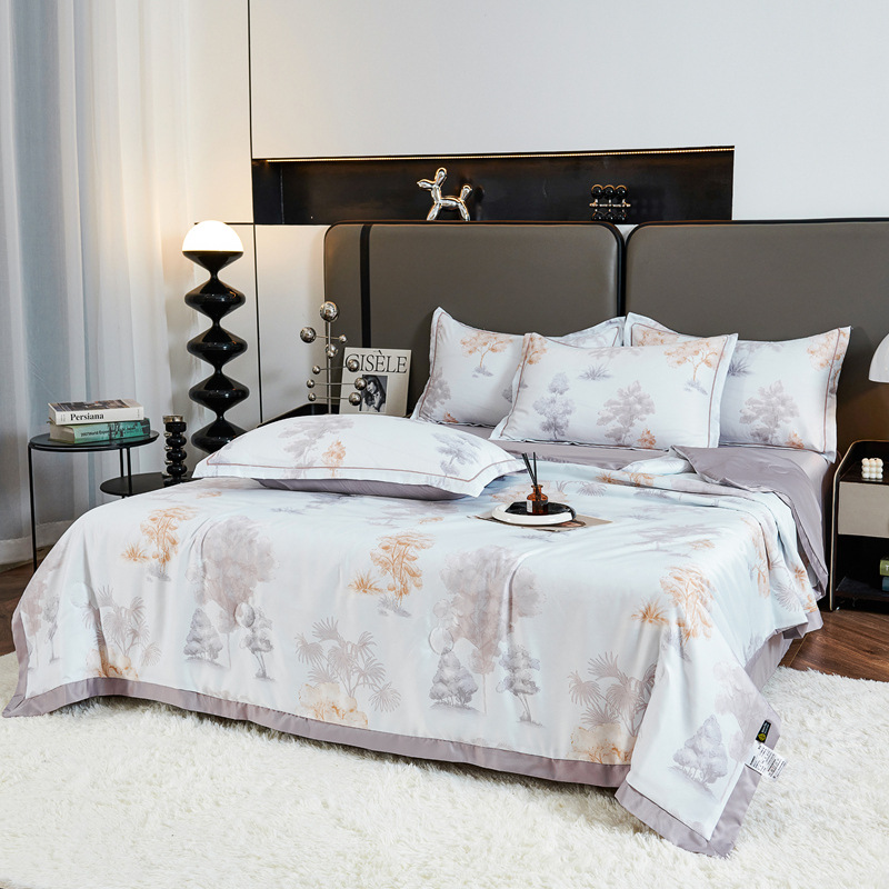 Linge de lit matelassé d'été rustique avec motif d'arbre