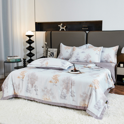 Linge de lit matelassé d'été rustique avec motif d'arbre