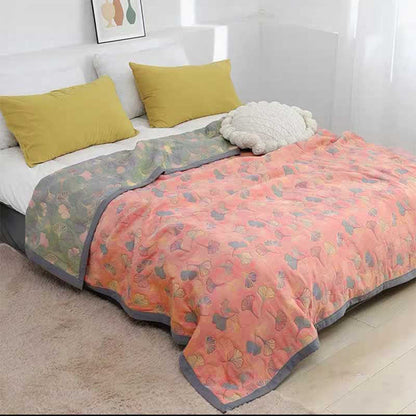 Couette réversible en coton à motif de feuilles de ginkgo