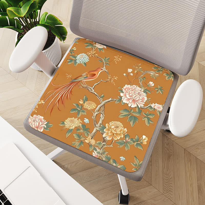 Coussin de chaise respirant et antidérapant avec motif de fleurs et d'oiseaux