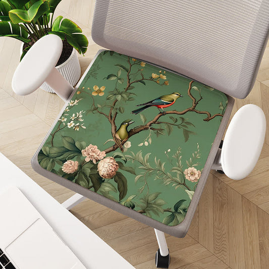 Coussin de chaise respirant et antidérapant avec motif de fleurs et d'oiseaux