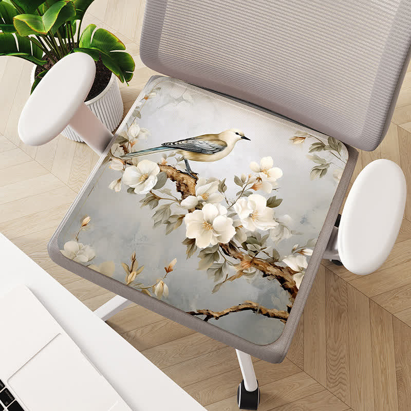 Coussin de chaise respirant et antidérapant avec motif de fleurs et d'oiseaux