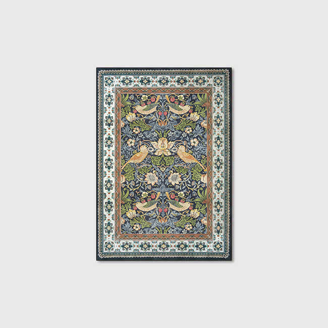 Tapis pliable, antidérapant et lavable avec motif fleurs et oiseaux