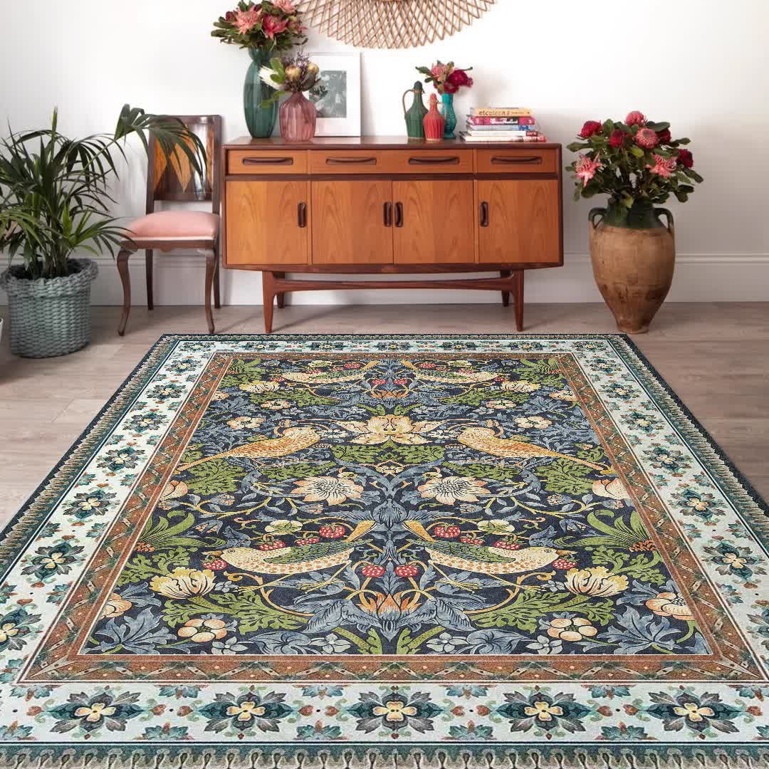 Tapis pliable, antidérapant et lavable avec motif fleurs et oiseaux