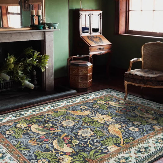 Tapis pliable, antidérapant et lavable avec motif fleurs et oiseaux