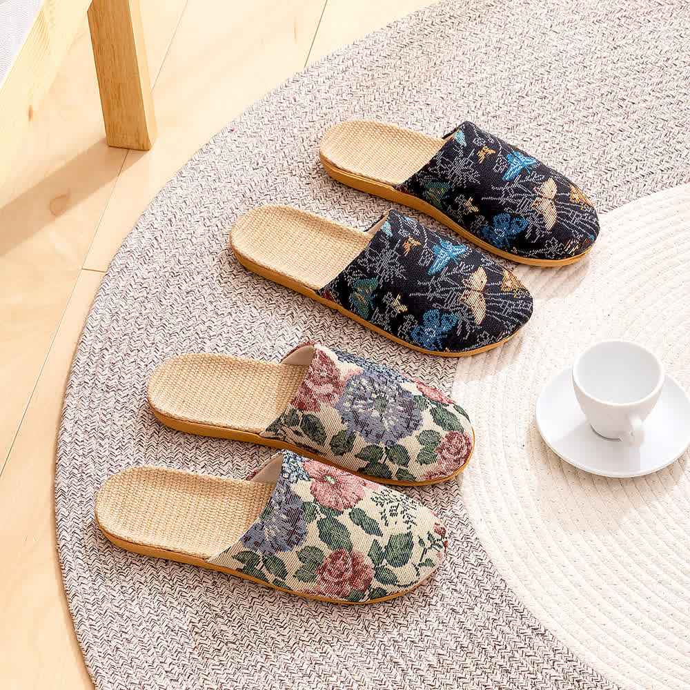 Chaussons antidérapants à semelle souple et motif floral