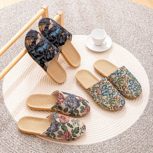 Chaussons antidérapants à semelle souple et motif floral