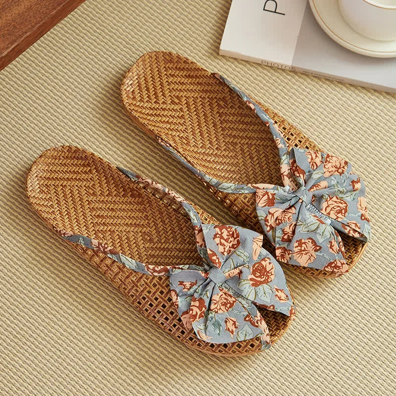 Chaussons en lin tissé avec nœud en rotin