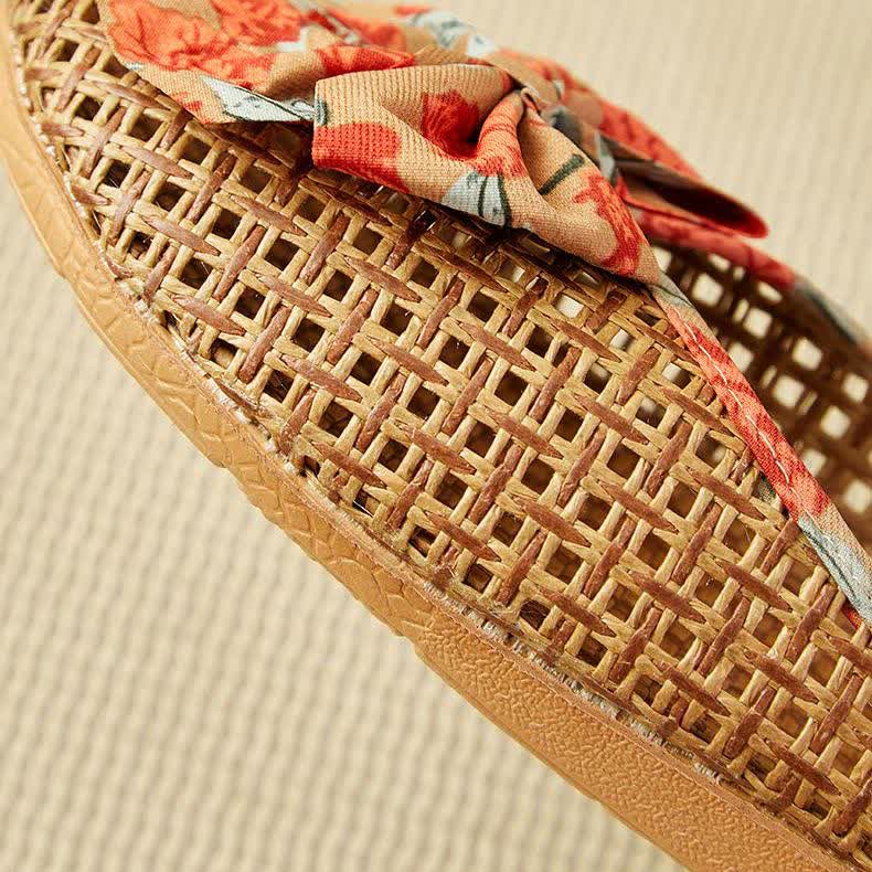 Chaussons en lin tissé avec nœud en rotin