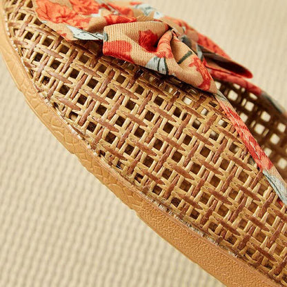 Chaussons en lin tissé avec nœud en rotin