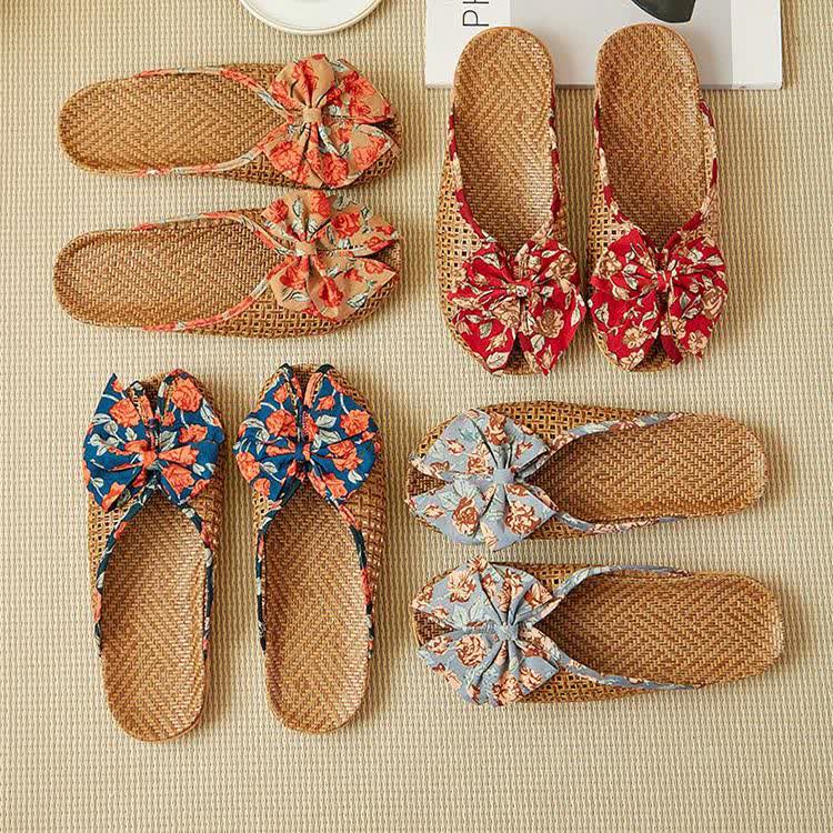 Chaussons en lin tissé avec nœud en rotin