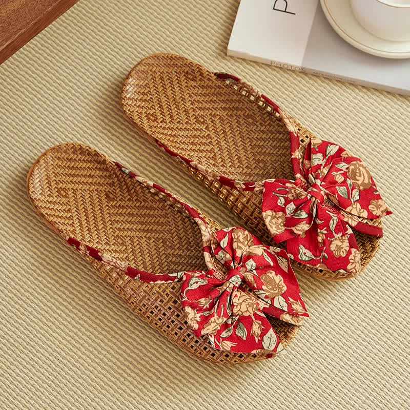 Chaussons en lin tissé avec nœud en rotin