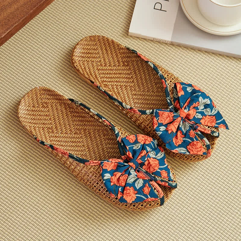 Chaussons en lin tissé avec nœud en rotin