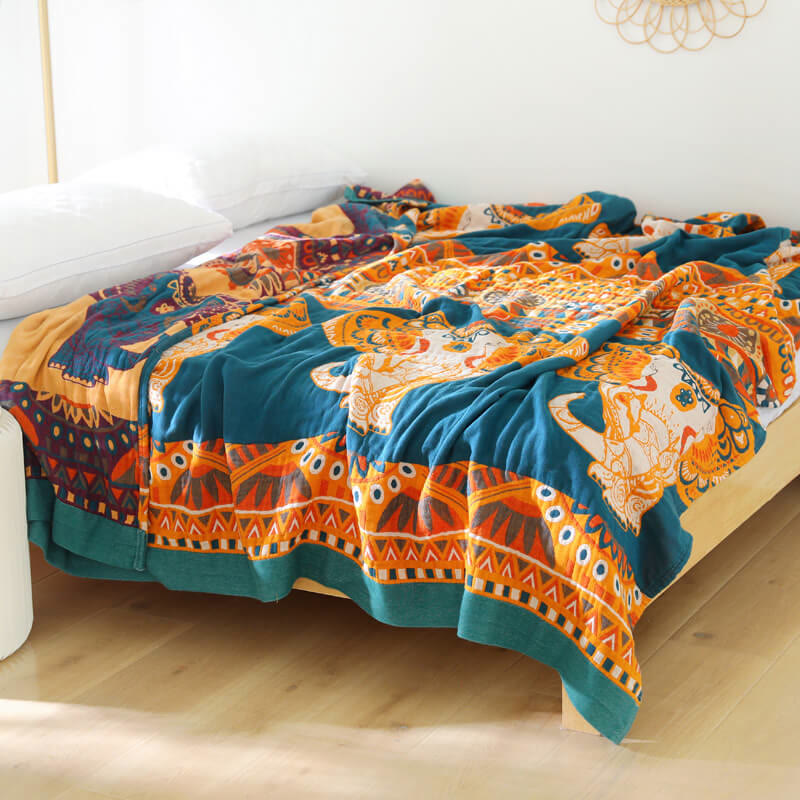 Couette d'été réversible en coton à motif éléphant Ownkoti