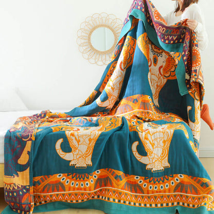 Couette d'été réversible en coton à motif éléphant Ownkoti