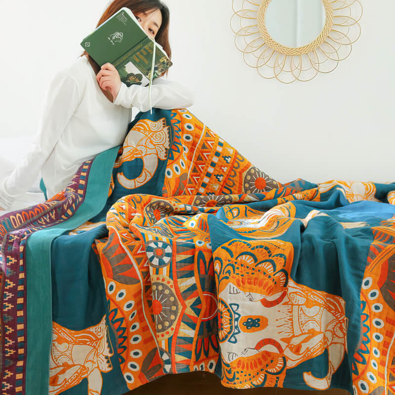 Couette d'été réversible en coton à motif éléphant Ownkoti