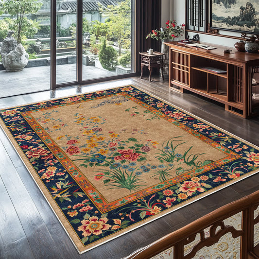 Tapis décoratif vintage lavable et durable à motif floral