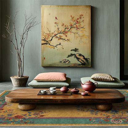 Tapis antidérapant lavable à motif floral vintage