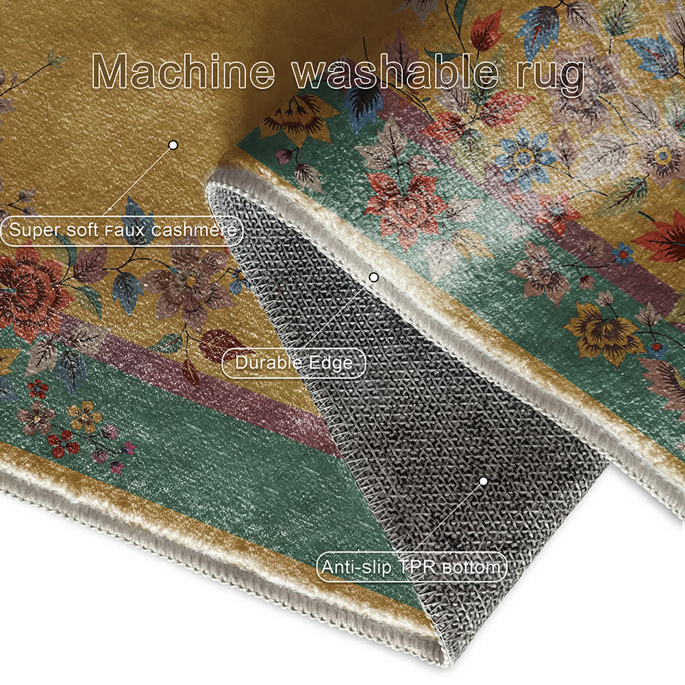 Tapis antidérapant lavable à motif floral vintage