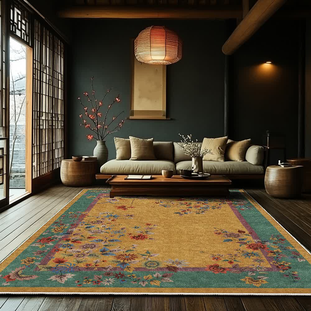 Tapis antidérapant lavable à motif floral vintage