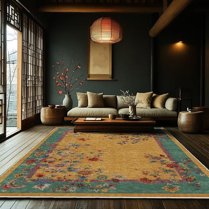 Tapis antidérapant lavable à motif floral vintage