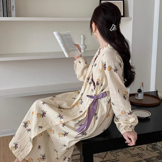 Chemise de nuit longue, douce et champêtre avec col en V