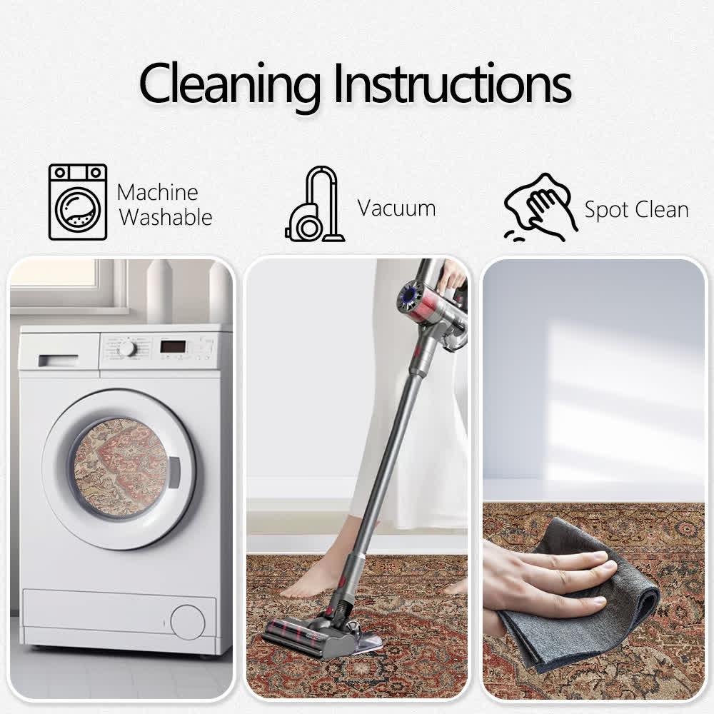 Tapis antidérapant et lavable de style ethnique persan