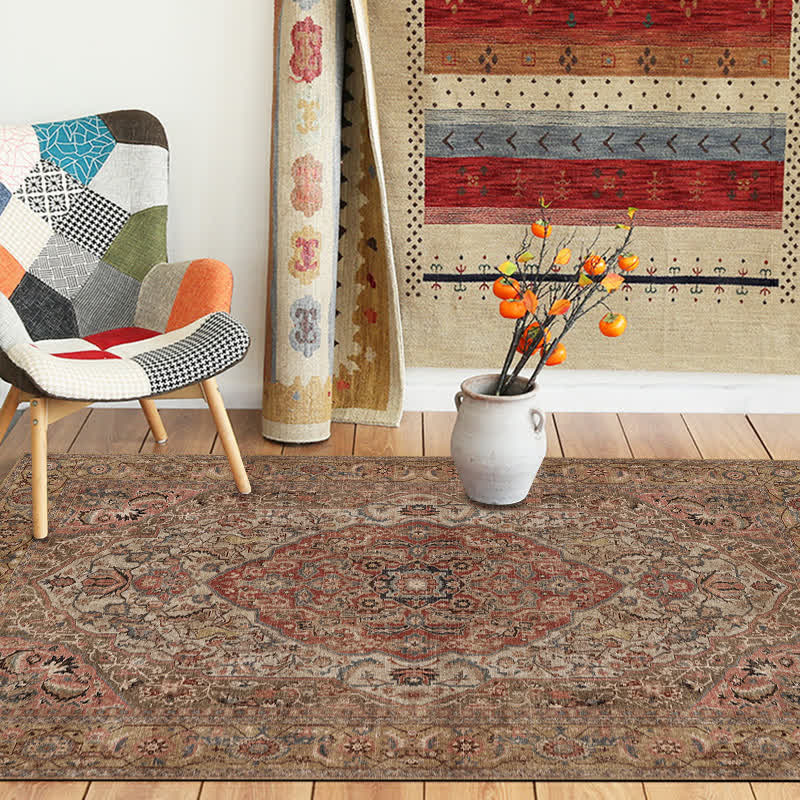 Tapis antidérapant et lavable de style ethnique persan