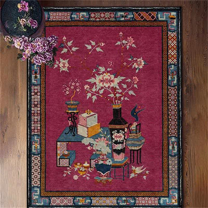 Tapis élégant, antidérapant et lavable avec vase à fleurs