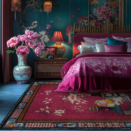 Tapis élégant, antidérapant et lavable avec vase à fleurs