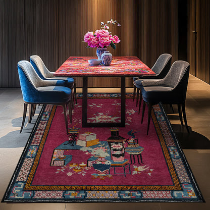 Tapis élégant, antidérapant et lavable avec vase à fleurs