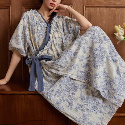 Chemise de nuit rembourrée de style campagnard avec ceinture à nouer et poche