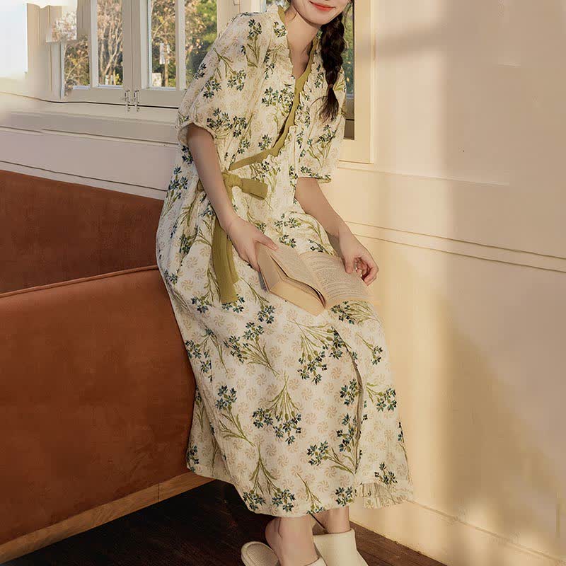 Chemise de nuit pastorale, rembourrée, à manches courtes, avec lien au dos et poche