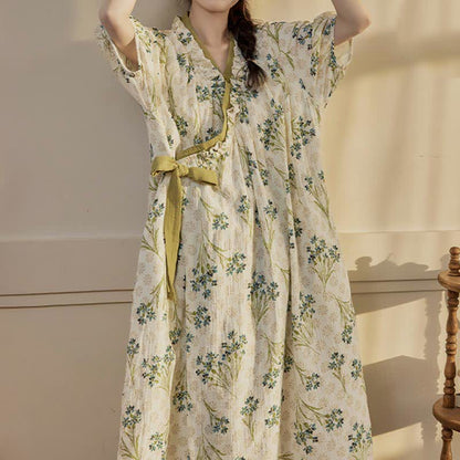 Chemise de nuit pastorale, rembourrée, à manches courtes, avec lien au dos et poche