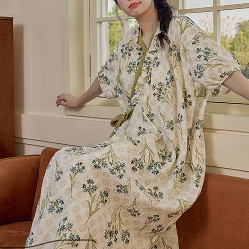 Chemise de nuit pastorale, rembourrée, à manches courtes, avec lien au dos et poche