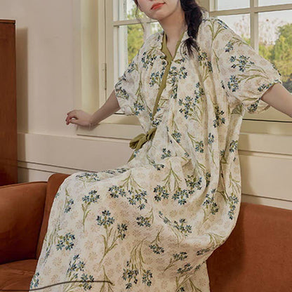 Chemise de nuit pastorale, rembourrée, à manches courtes, avec lien au dos et poche