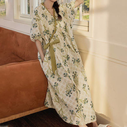 Chemise de nuit pastorale, rembourrée, à manches courtes, avec lien au dos et poche