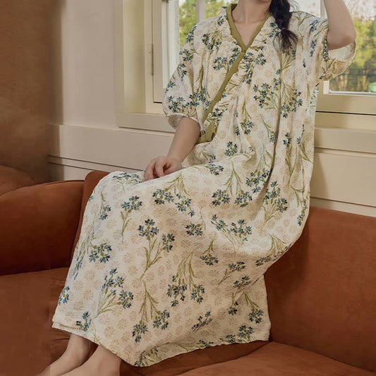 Chemise de nuit pastorale, rembourrée, à manches courtes, avec lien au dos et poche