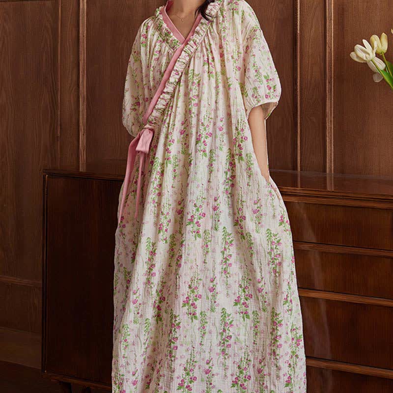 Chemise de nuit élégante à motif floral avec lien au dos et poche