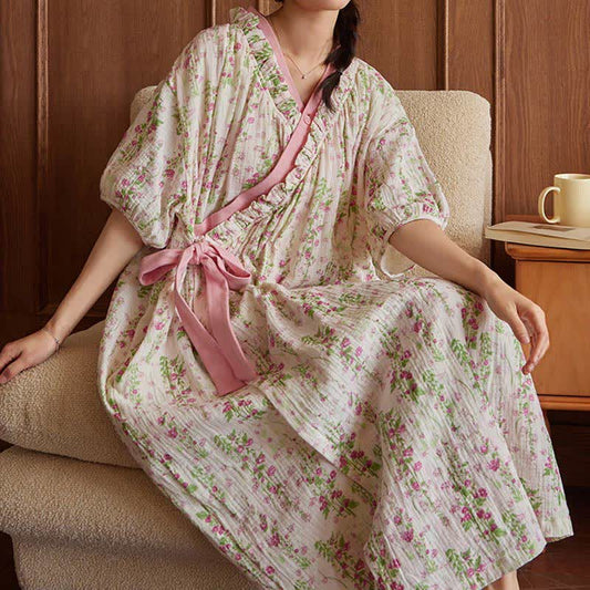 Chemise de nuit élégante à motif floral avec lien au dos et poche