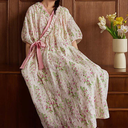 Chemise de nuit élégante à motif floral avec lien au dos et poche