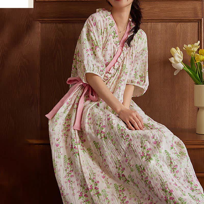 Chemise de nuit élégante à motif floral avec lien au dos et poche
