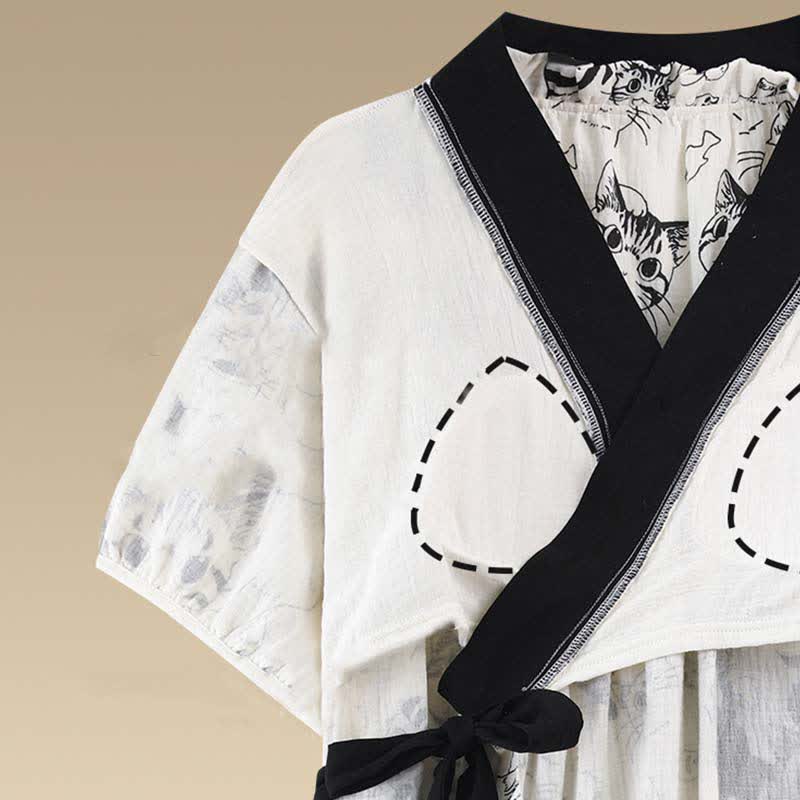 Chemise de nuit rembourrée de style campagnard avec ceinture à nouer et poche